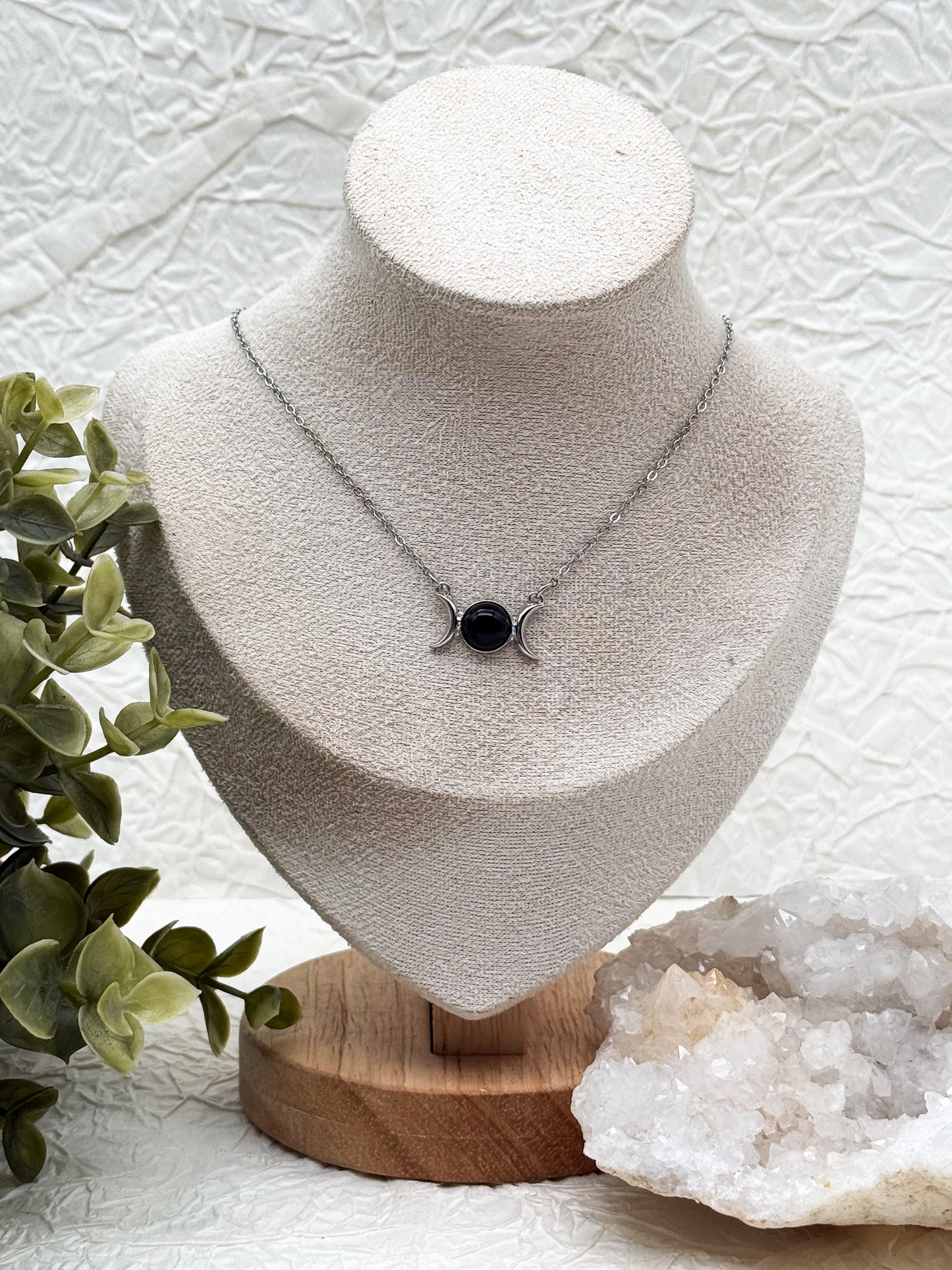 Mondphasen Wicca Kette | Bergkristall, Amethyst & Aventurin | Gold & Silber | Edelstahl