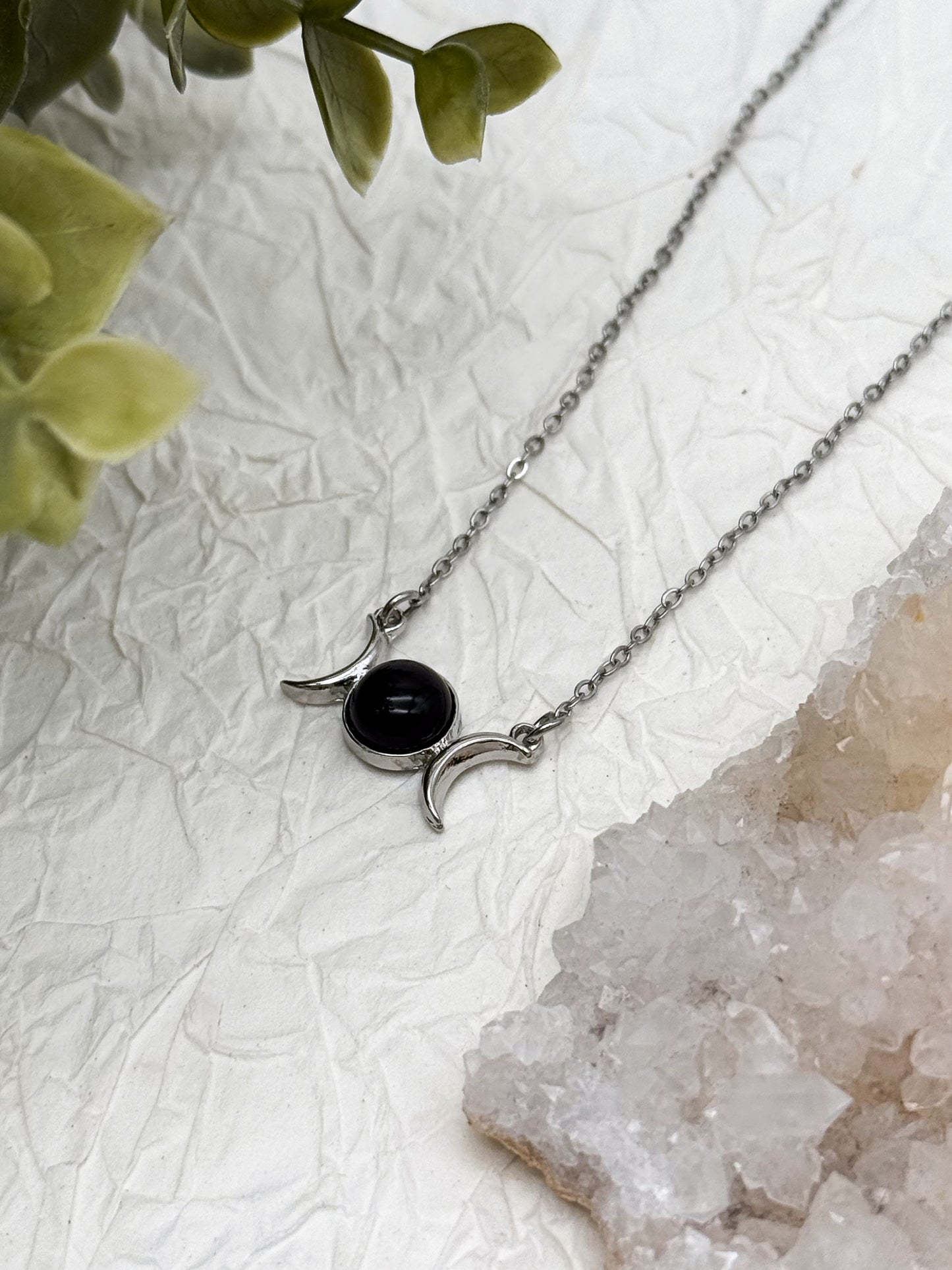 Mondphasen Wicca Kette | Bergkristall, Amethyst & Aventurin | Gold & Silber | Edelstahl