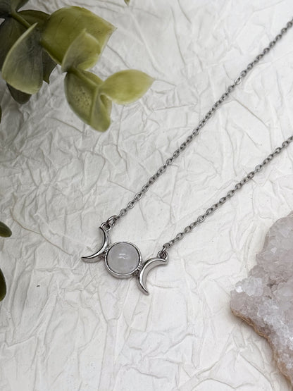Mondphasen Wicca Kette | Bergkristall, Amethyst & Aventurin | Gold & Silber | Edelstahl