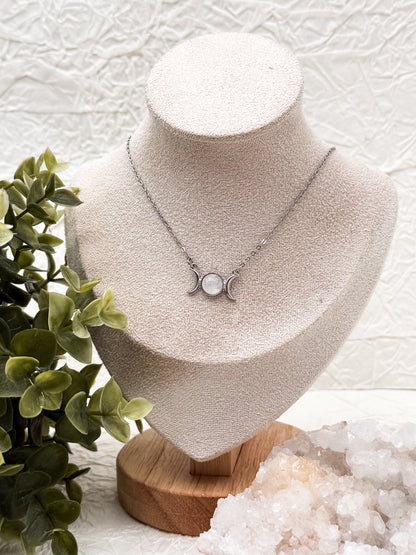 Mondphasen Wicca Kette | Bergkristall, Amethyst & Aventurin | Gold & Silber | Edelstahl