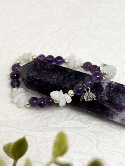 Armband "Lunaria" | Mondstein - Amethyst | Silber | Edelstahl