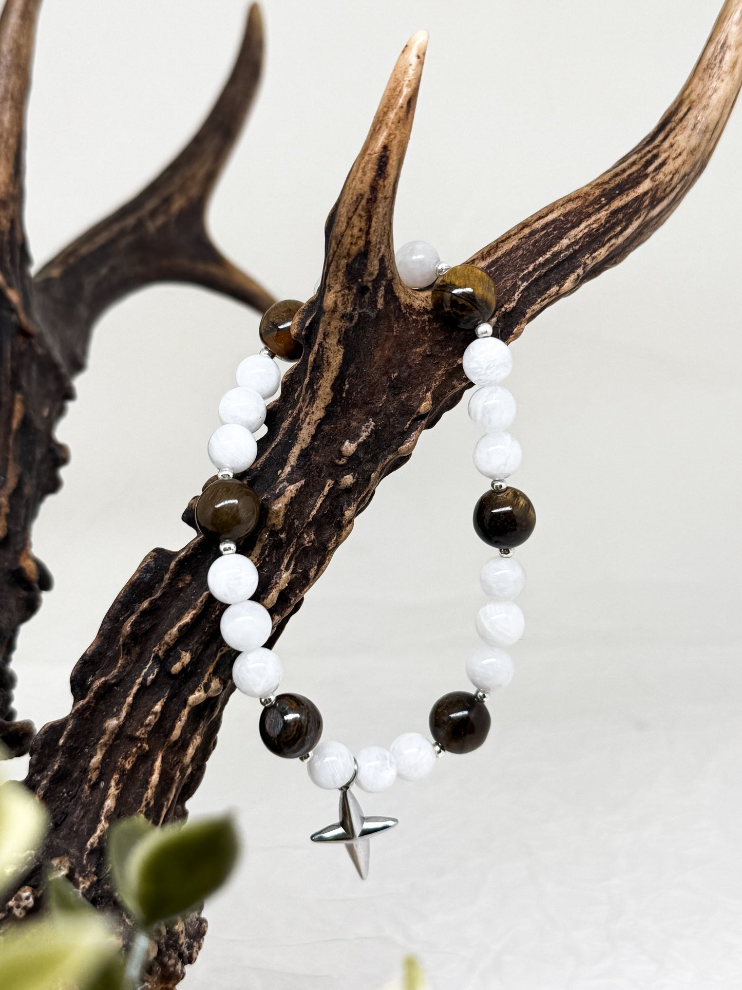 Armband "Feluna" | Mondstein - Tigerauge | Silber & Gold | Edelstahl