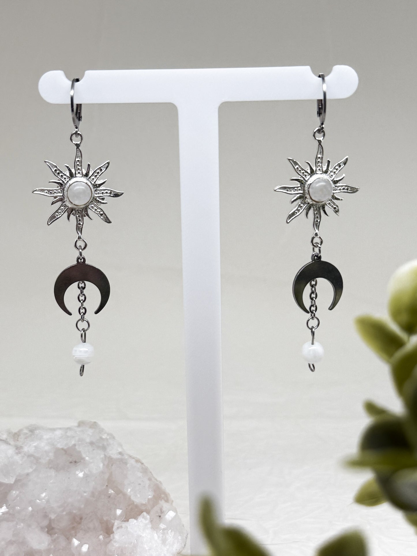 "solis et lunae" Ohrringe mit Mondstein | Gold & Silber | Edelstahl