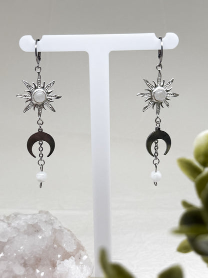 "solis et lunae" Ohrringe mit Mondstein | Gold & Silber | Edelstahl