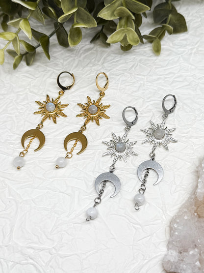 "solis et lunae" Ohrringe mit Mondstein | Gold & Silber | Edelstahl