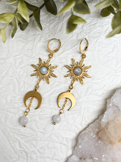 "solis et lunae" Ohrringe mit Mondstein | Gold & Silber | Edelstahl