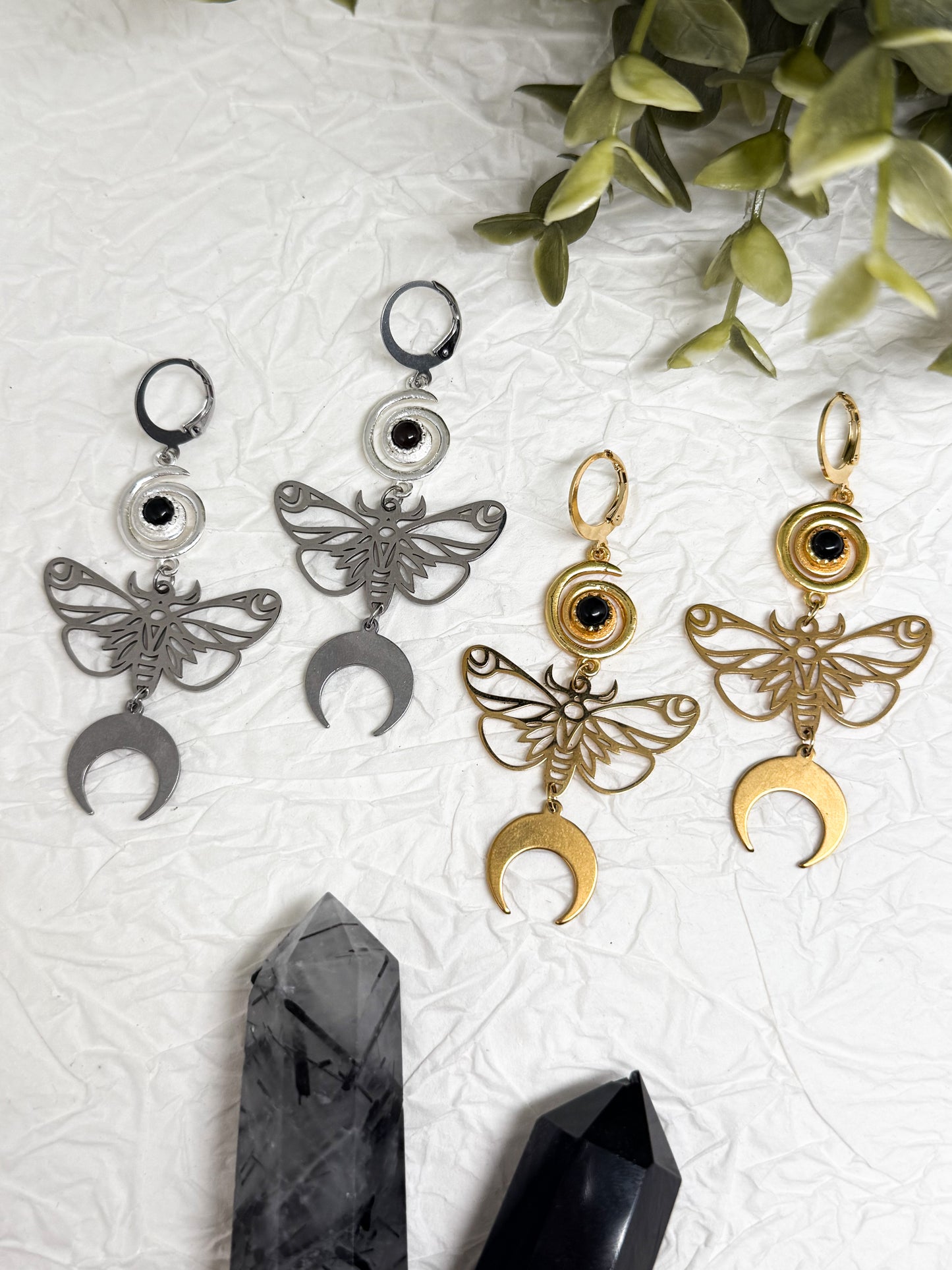 "Papilio Lunae" Ohrringe mit Obsidian | Gold & Silber | Edelstahl