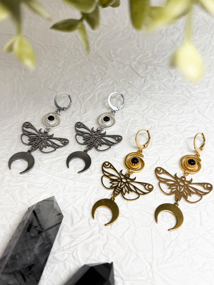 "Papilio Lunae" Ohrringe mit Obsidian | Gold & Silber | Edelstahl