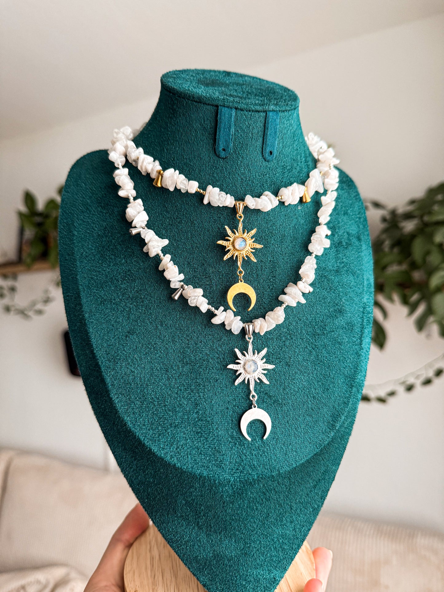 "Luna Solis" Mondstein Splitterkette | Gold & Silberli