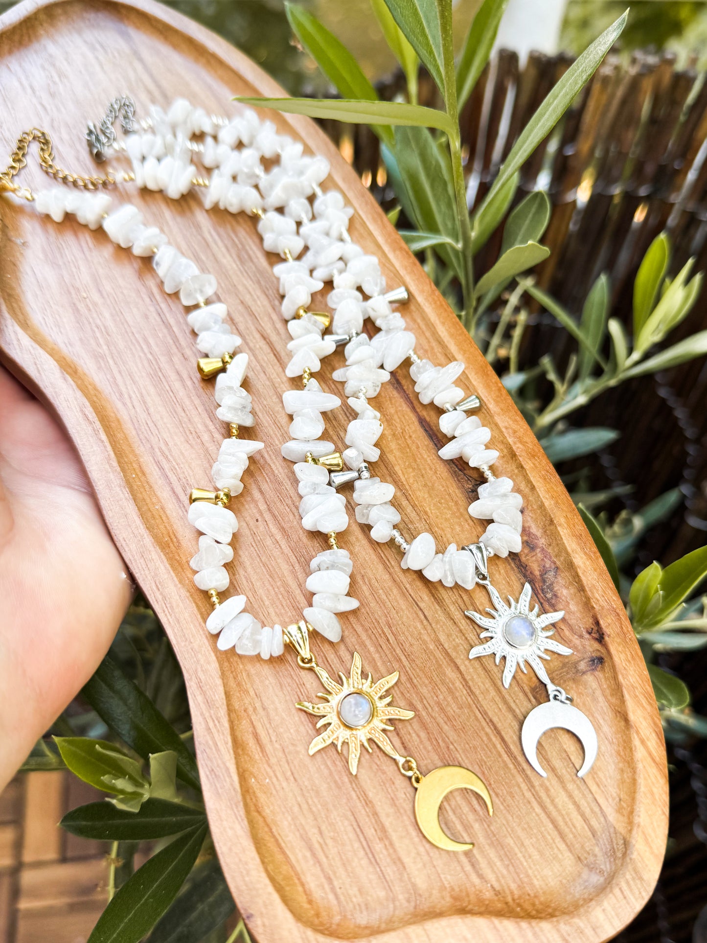 "Luna Solis" Mondstein Splitterkette | Gold & Silberli