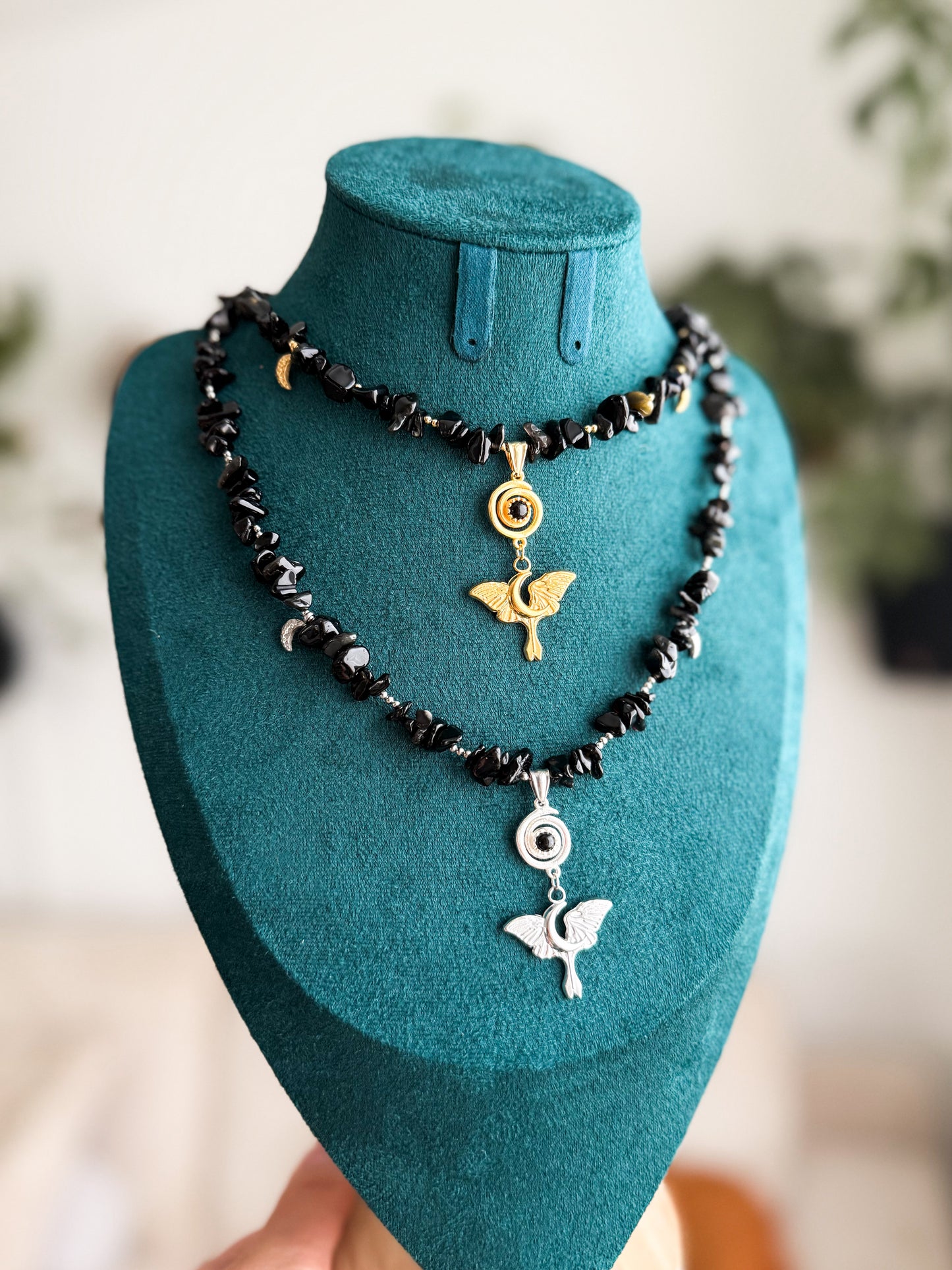 "Umbra Lunae" Obsidian Splitterkette | Gold & Silber