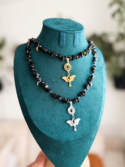 "Umbra Lunae" Obsidian Splitterkette | Gold & Silber