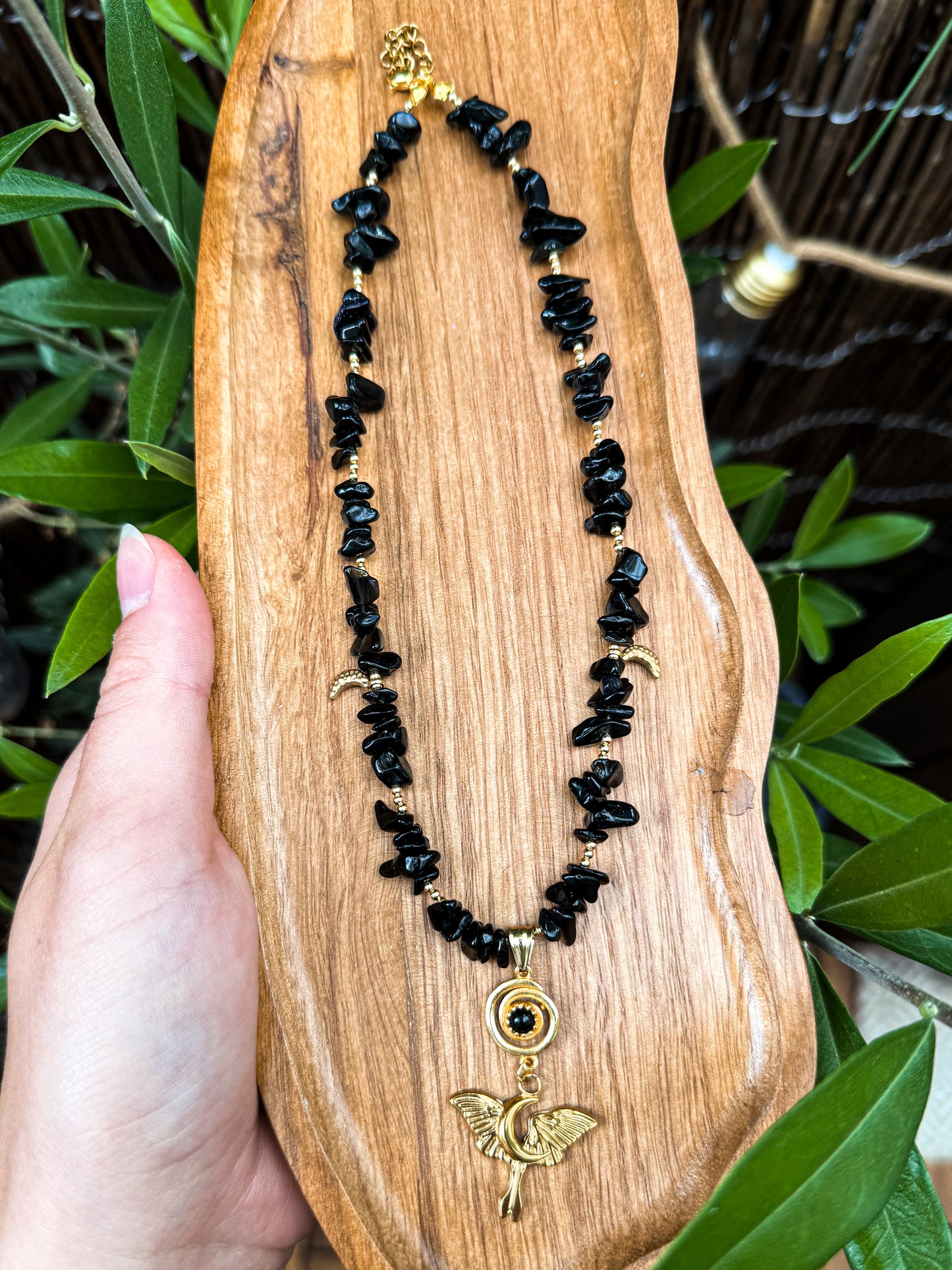 "Umbra Lunae" Obsidian Splitterkette | Gold & Silber