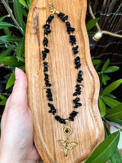 "Umbra Lunae" Obsidian Splitterkette | Gold & Silber