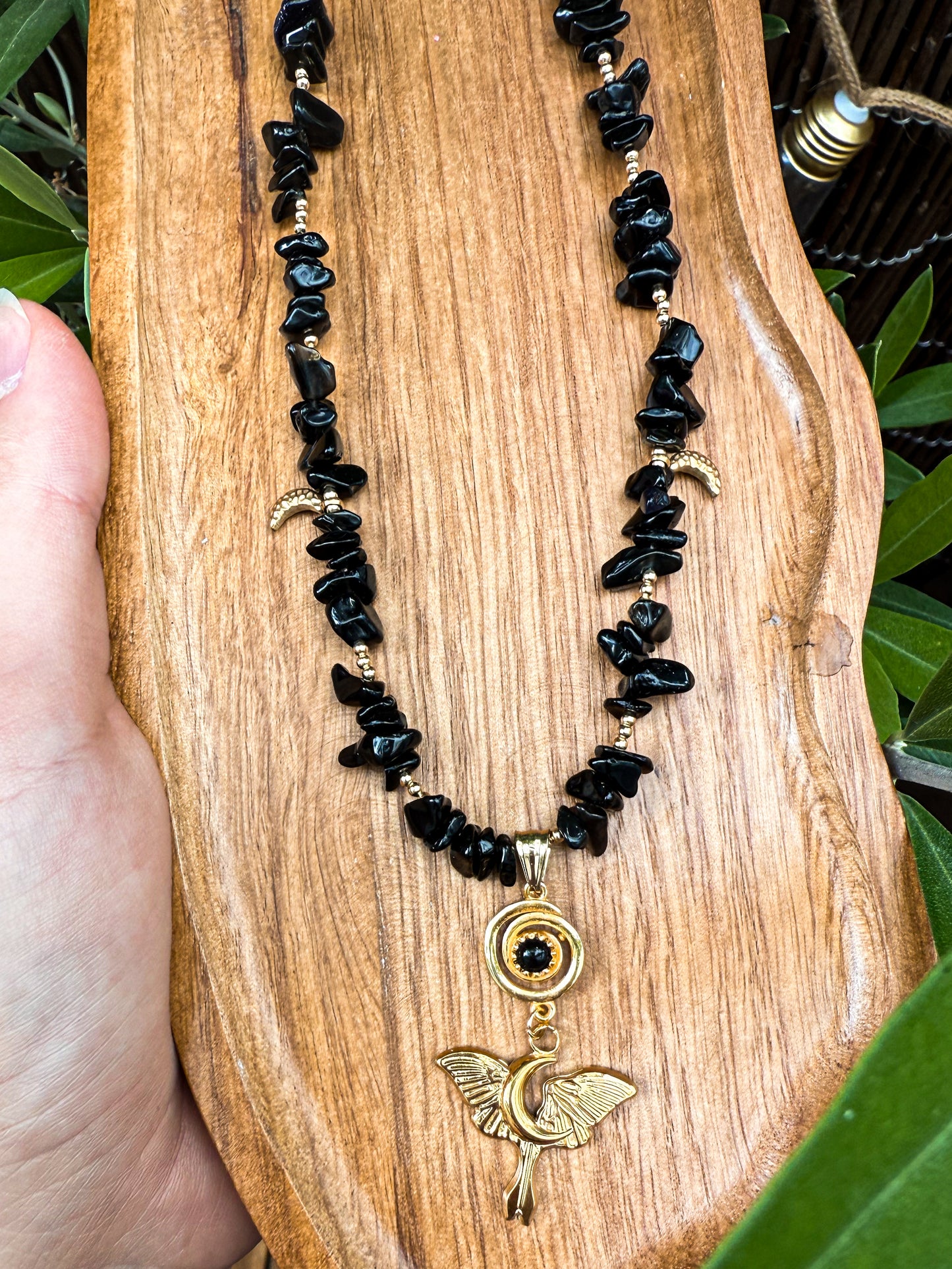 "Umbra Lunae" Obsidian Splitterkette | Gold & Silber