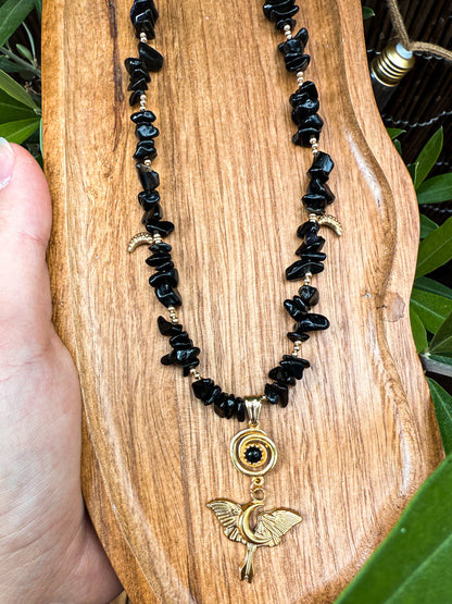 "Umbra Lunae" Obsidian Splitterkette | Gold & Silber