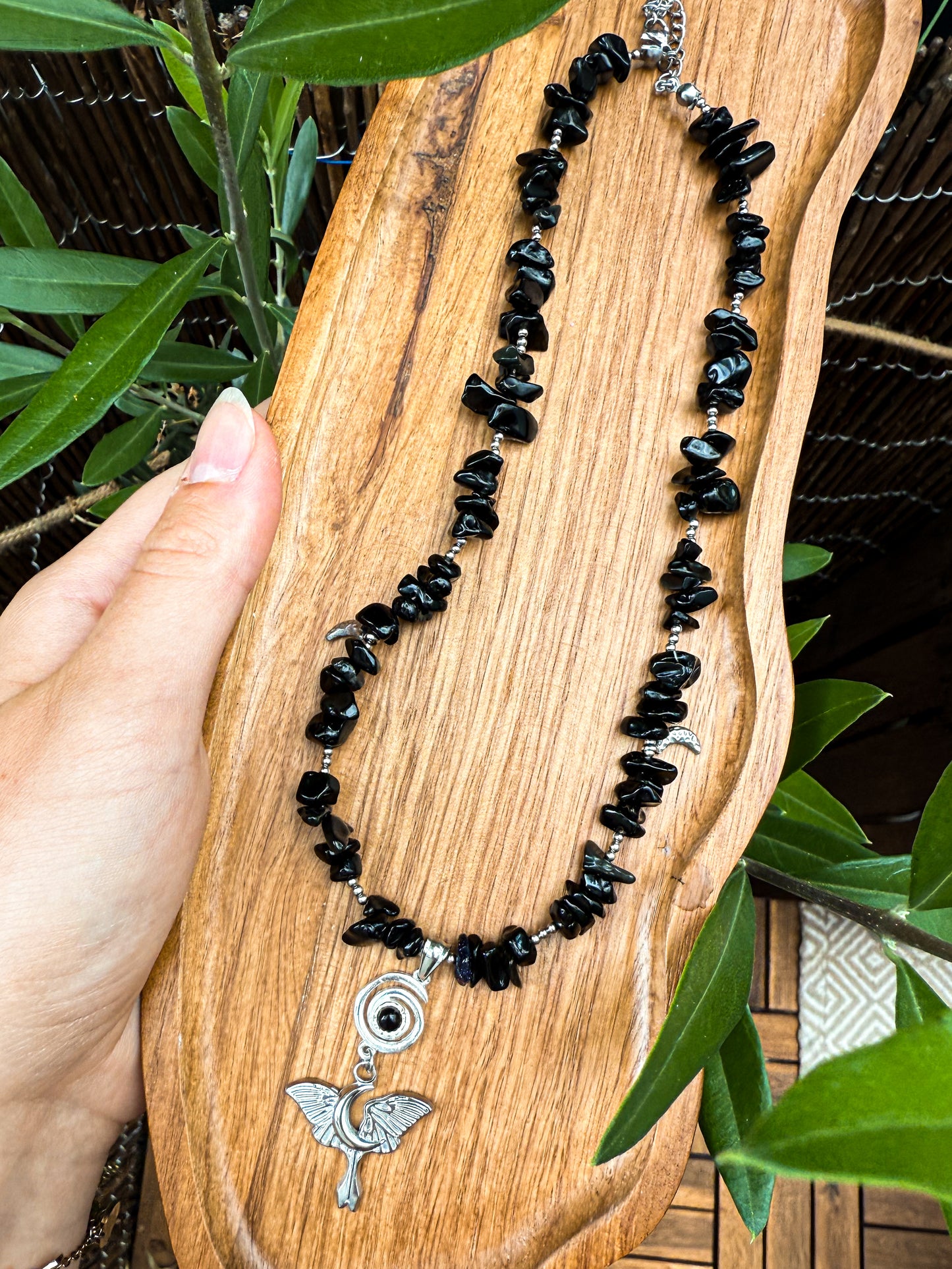 "Umbra Lunae" Obsidian Splitterkette | Gold & Silber