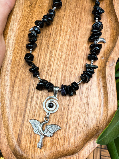 "Umbra Lunae" Obsidian Splitterkette | Gold & Silber