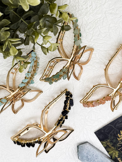 Schmetterling-Haarklammer in Gold und Silber mit Edelsteinen