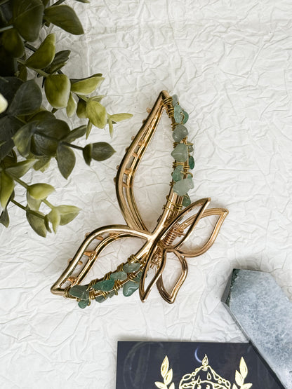 Schmetterling-Haarklammer in Gold und Silber mit Edelsteinen