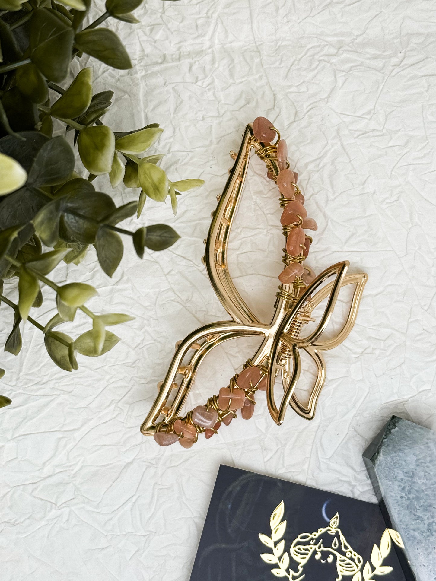 Schmetterling-Haarklammer in Gold und Silber mit Edelsteinen