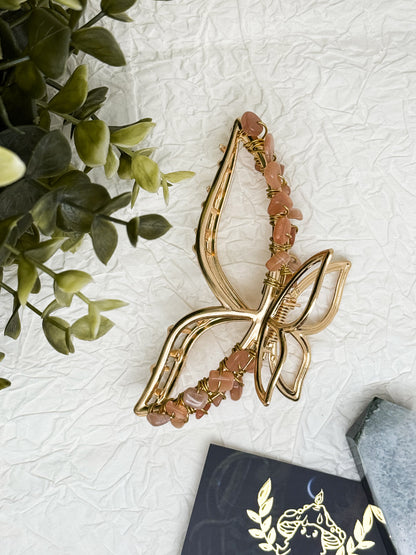 Schmetterling-Haarklammer in Gold und Silber mit Edelsteinen