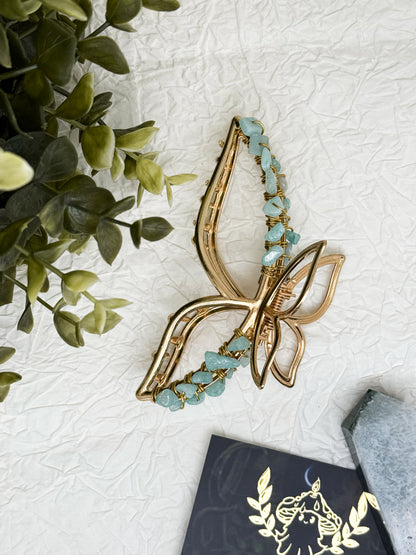 Schmetterling-Haarklammer in Gold und Silber mit Edelsteinen