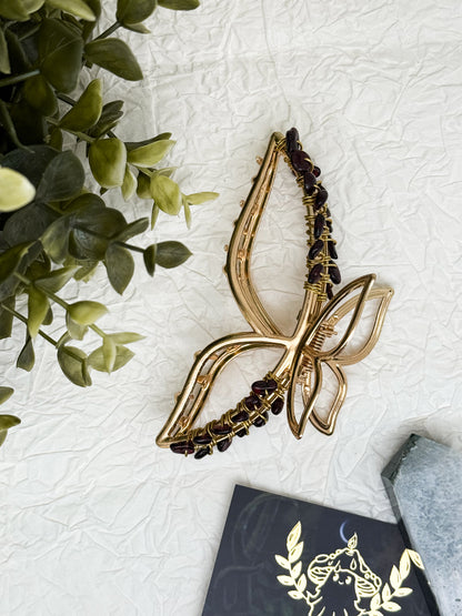 Schmetterling-Haarklammer in Gold und Silber mit Edelsteinen