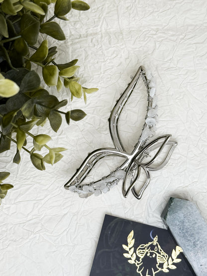 Schmetterling-Haarklammer in Gold und Silber mit Edelsteinen
