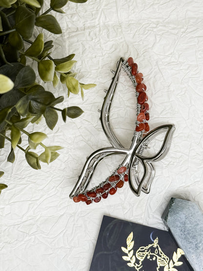 Schmetterling-Haarklammer in Gold und Silber mit Edelsteinen