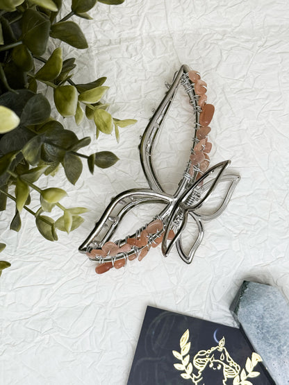 Schmetterling-Haarklammer in Gold und Silber mit Edelsteinen