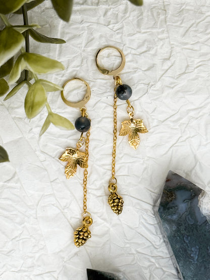 Tannenzapfen Ohrringe mit Moosachat | Gold & Silber