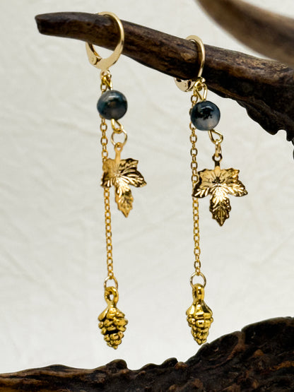 Tannenzapfen Ohrringe mit Moosachat | Gold & Silber