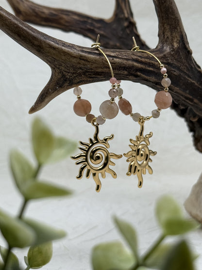 Moonkissed Sun Creolen mit Pfirsich-Mondstein & Rhodochrosit | Gold & Silber | Edelstahl