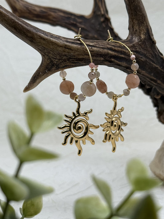 Moonkissed Sun Creolen mit Pfirsich-Mondstein & Rhodochrosit | Gold & Silber | Edelstahl