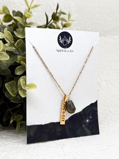 Lunar Cycle Kette | Gold & Silber | Labradorit & Sonnenstein