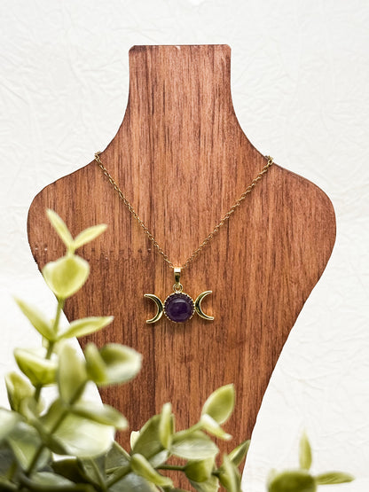 Mondphasen Wicca Kette | Bergkristall, Amethyst & Aventurin | Edelstahl