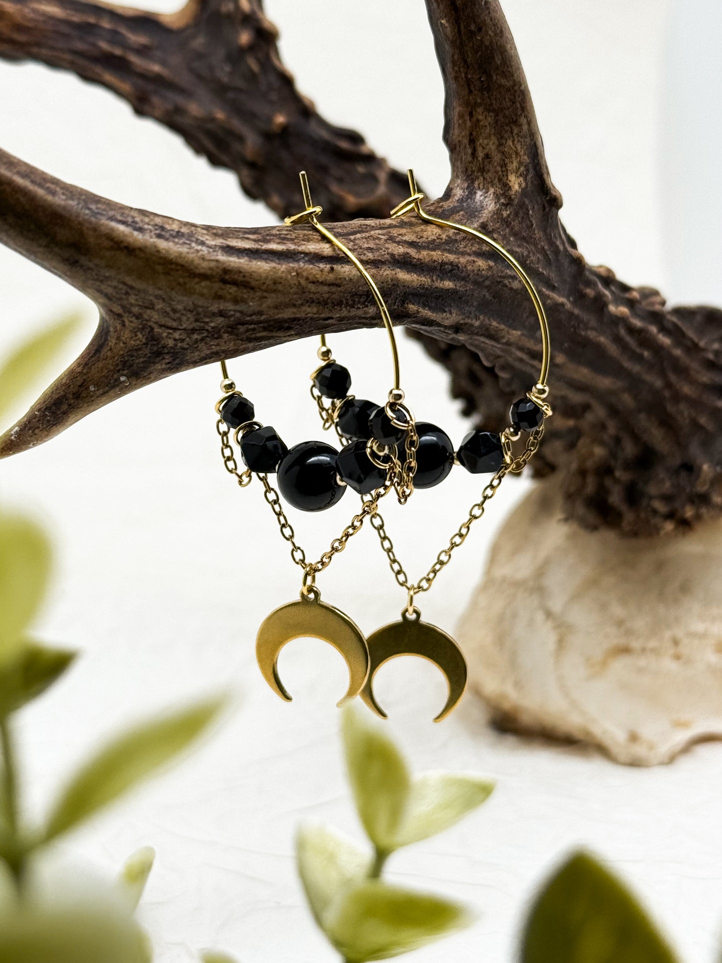 Shadow Huntress Creolen mit Obsidian | Gold & Silber | Edelstahl