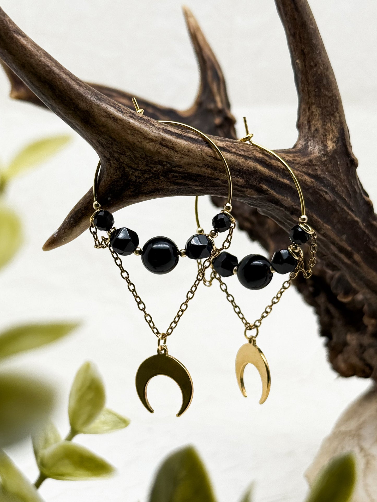 Shadow Huntress Creolen mit Obsidian | Gold & Silber | Edelstahl