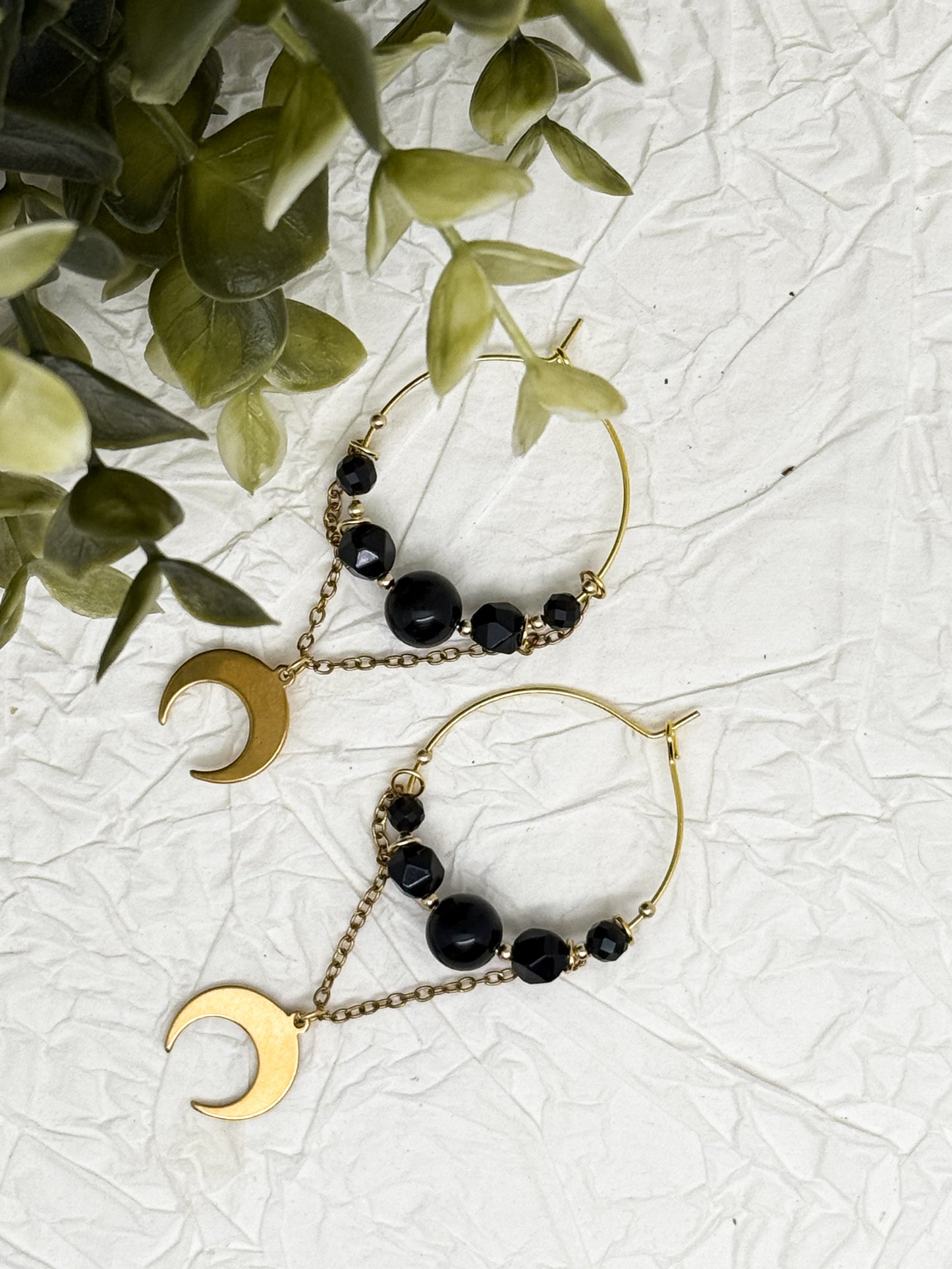 Shadow Huntress Creolen mit Obsidian | Gold & Silber | Edelstahl