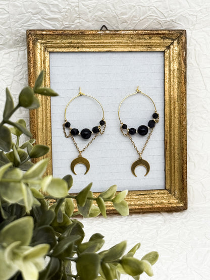 Shadow Huntress Creolen mit Obsidian | Gold & Silber | Edelstahl