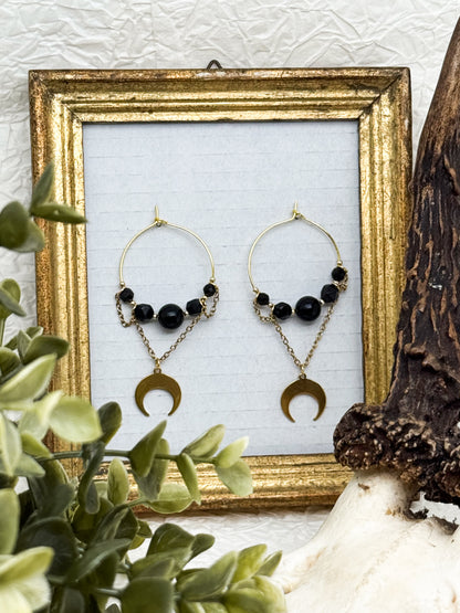 Shadow Huntress Creolen mit Obsidian | Gold & Silber | Edelstahl