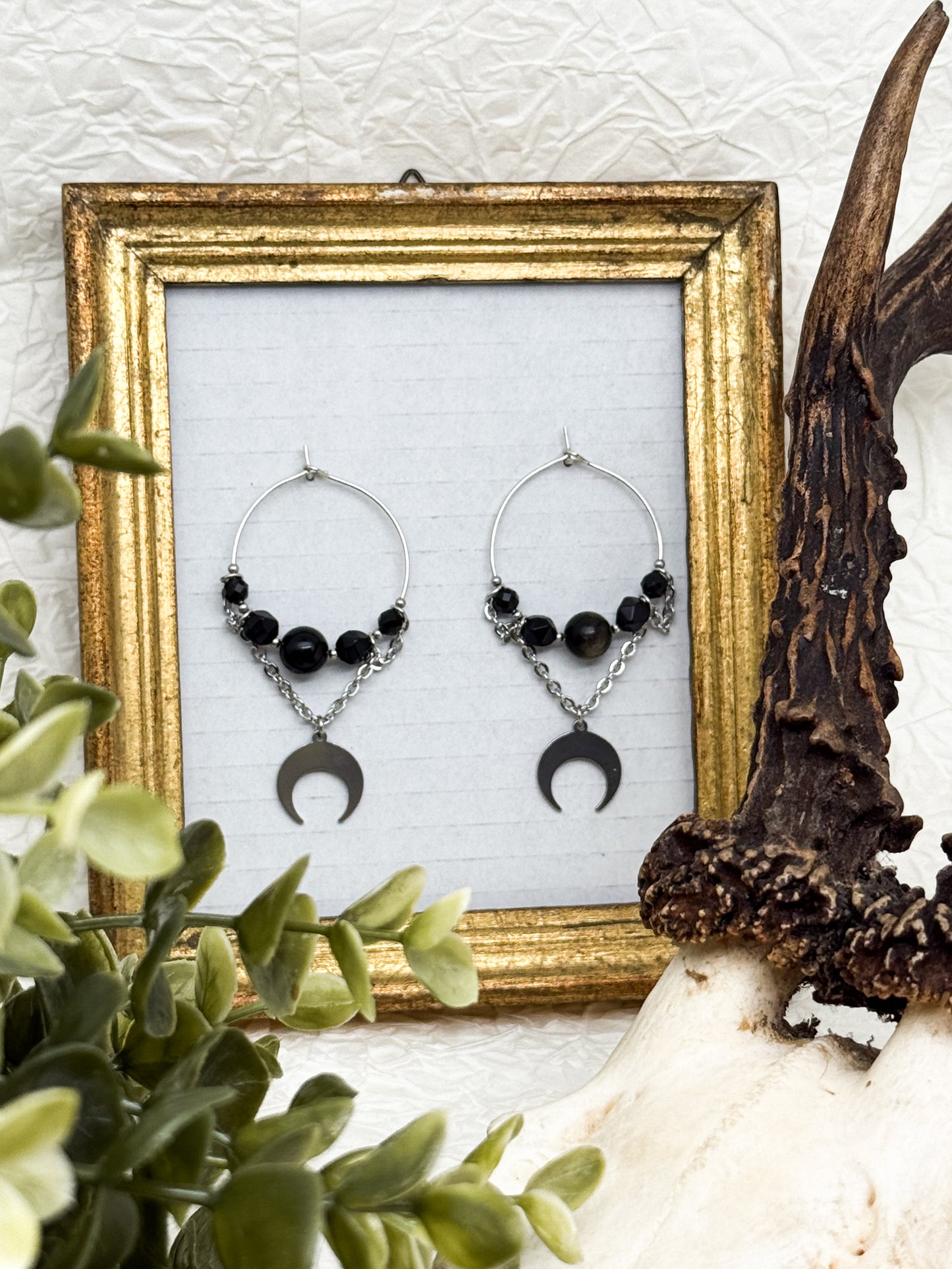 Shadow Huntress Creolen mit Obsidian | Gold & Silber | Edelstahl