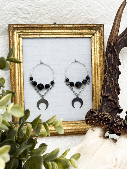 Shadow Huntress Creolen mit Obsidian | Gold & Silber | Edelstahl