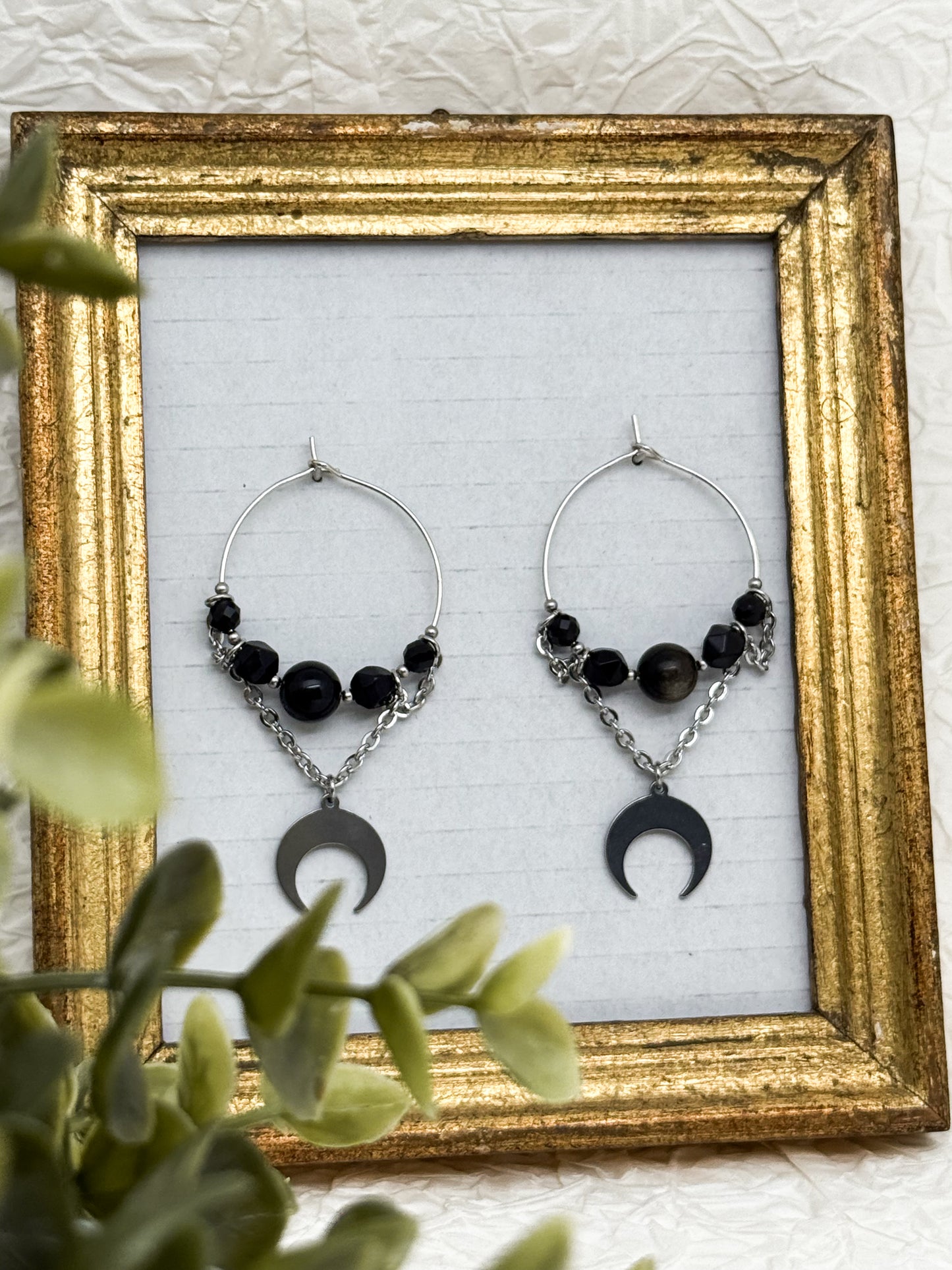 Shadow Huntress Creolen mit Obsidian | Gold & Silber | Edelstahl