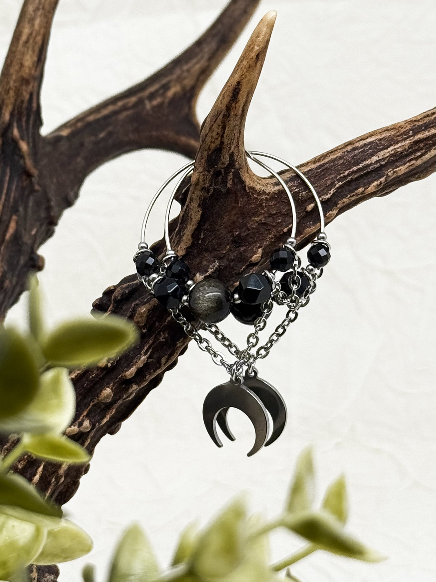 Shadow Huntress Creolen mit Obsidian | Gold & Silber | Edelstahl