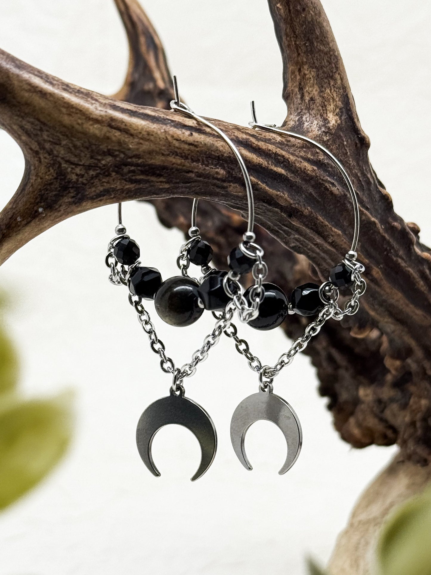 Shadow Huntress Creolen mit Obsidian | Gold & Silber | Edelstahl