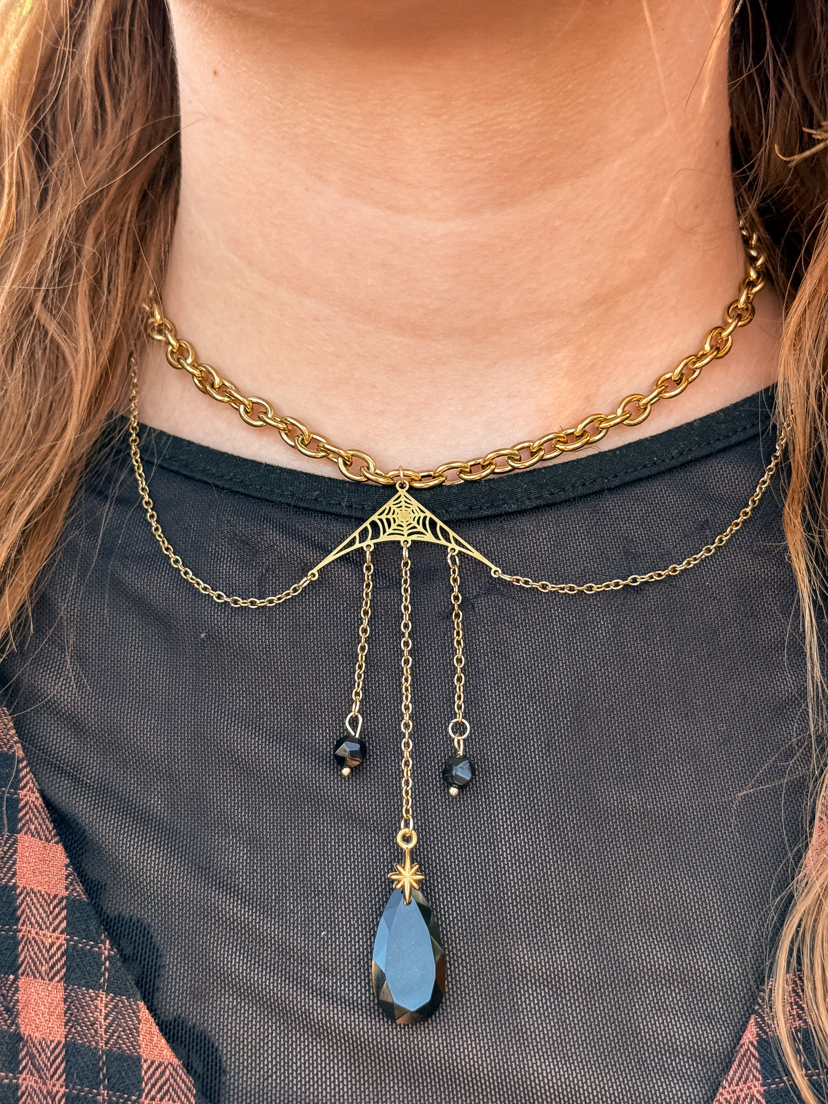 Widow’s Web Kette mit Obsidian | Gold & Silber | Edelstahl