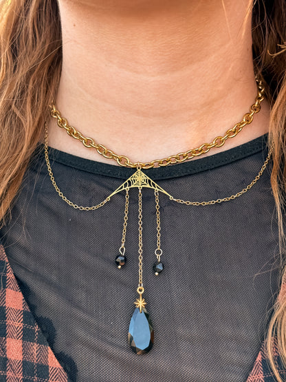 Widow’s Web Kette mit Obsidian | Gold & Silber | Edelstahl