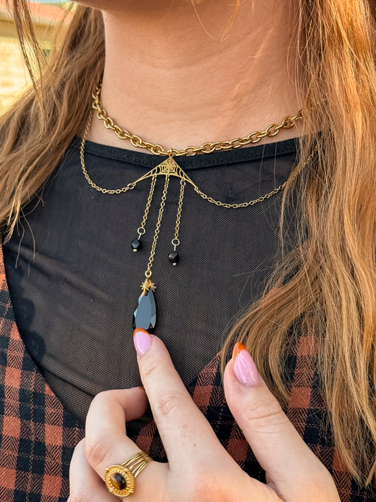 Widow’s Web Kette mit Obsidian | Gold & Silber | Edelstahl
